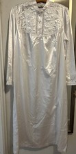 Vintage Amanda Stewart White Satin Flannel Embroidered Nightgown Sz M