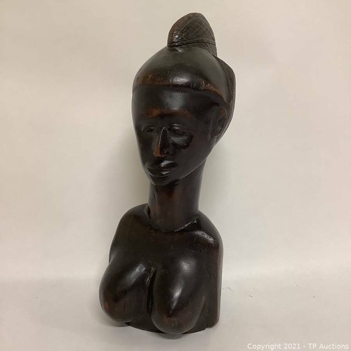 Wood Carved African Woman Tribal 12" Bust - Picture 4 of 7