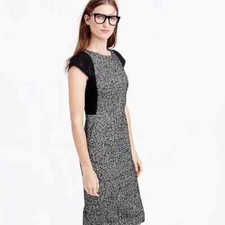 J Crew Black & White Tweed Dress W/Lace Cap Sleeves, Size 4