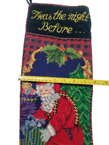 Vintage Needlepoint Stocking Santa Claus Twas The Night Before Christmas Velvet - Picture 4 of 5