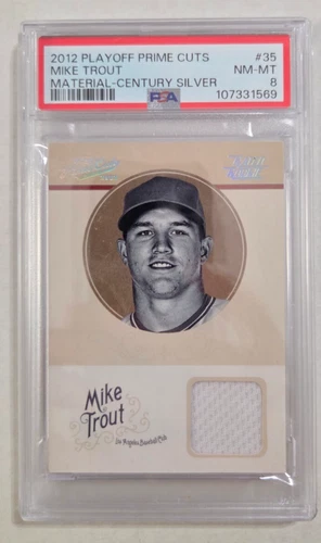 2012 Playoff Prime Cuts Century Silver /49 Mike Trout #35 PSA 8 Pop 5 Game Worn