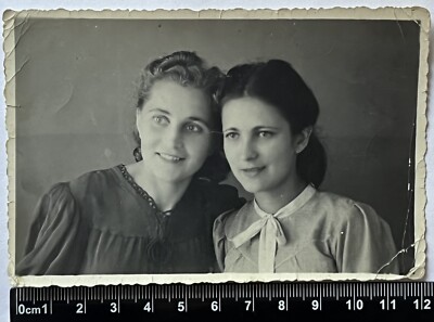 Two Pretty Cute Young Women Charming Attractive Ladies Nice Girls Old Photo