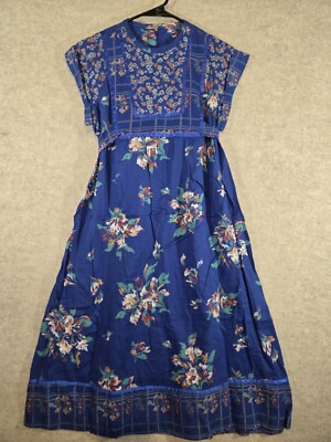 Kimono Style Dress Tie Back 70s 80s Vintage Floral Navy Blue Casual Petite