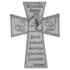 4-7/8 Inch Antiqued Pewter First Communion Girl Wall Cross