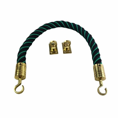 24mm Black Softline Wormed In Green Barrier Rope x 3m c/w Brass Hooks - Picture 2 of 4