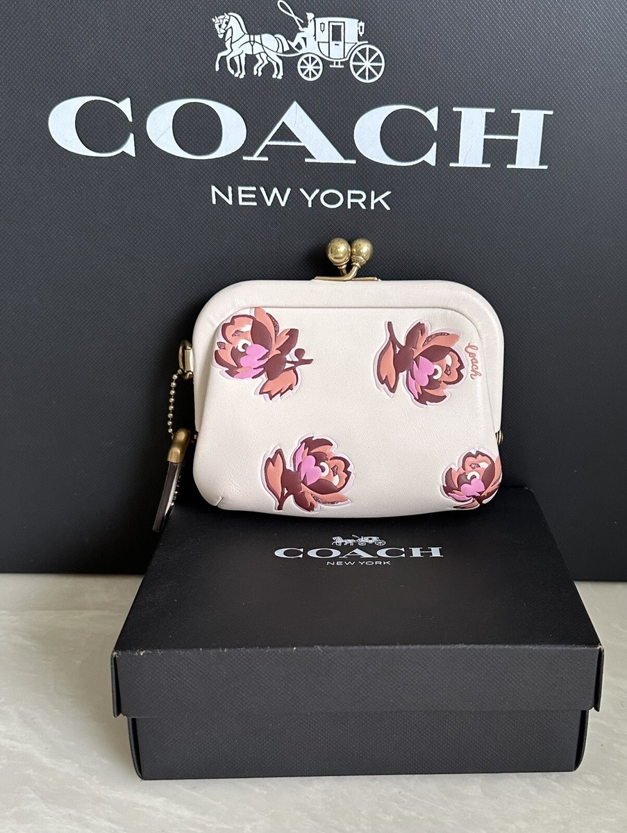 COACH CHALK/PINK/MULTI FLORAL KISSLOCK COIN PURSE GOLD 79629 COACH CHALK/PINK/MULTI FLORAL KISSLOCK COIN PURSE GOLD 79629