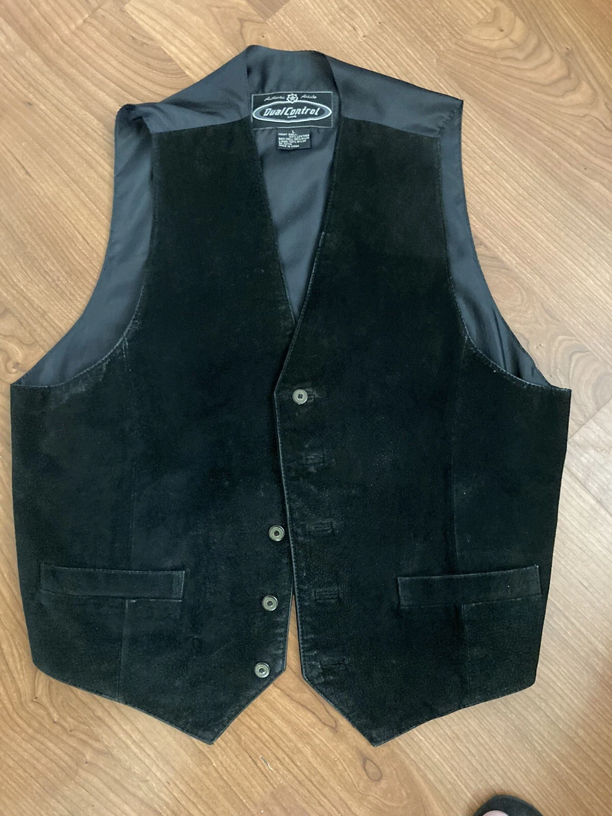 Dual Control Mens Suede Leather Vest size L Black Riding Moto Biker