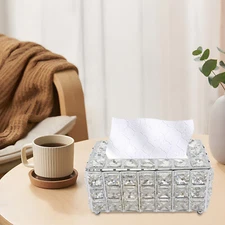 Bling Rhinestone Tissue Box Crystal Rectangular Cover Case Napkin Dispenser USA
