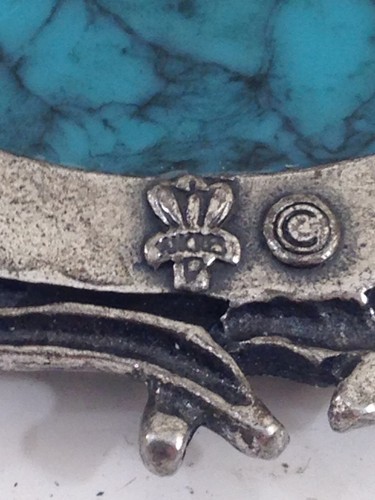 Beautiful Vtg Sancrest R Framed Turqoise Silver Brooch indian native American - Picture 5 of 5