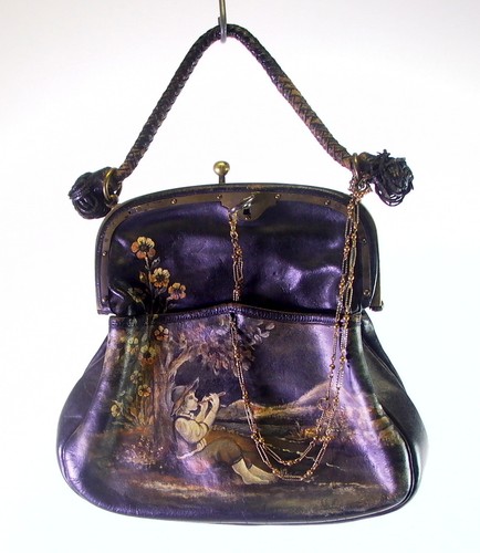bemalte & signierte Geldtasche - Handtasche mit Schlüssel um 1920