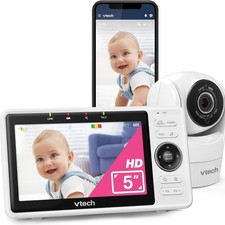 VTech Upgraded Smart WiFi Baby Monitor VM901, 5-inch 720p Display, White 