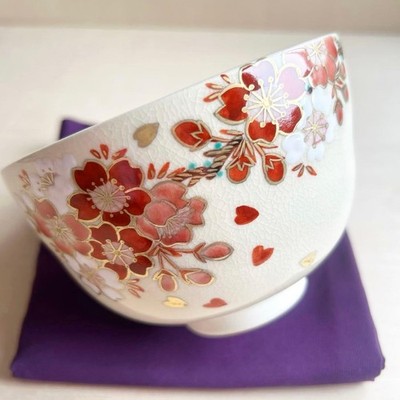 Kyo Yaki Sakura Matcha Teabowl Hand Painted Ceramic Tea Bowl Authentic