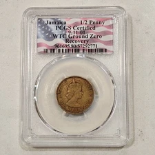 Jamaica 1/2 Penny PCGS Certified 9-11-01 WTC Ground Zero Recovery Coin Rare
