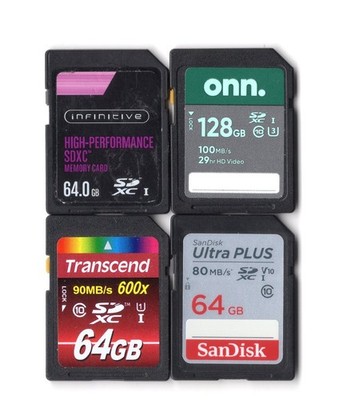 Lot Of 4x SanDisk Transcend Onn Infinitive 64GB / 128GB SDXC Camera Memory Cards