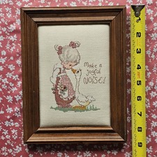 Vintage Handmade Framed Crossstitch 8.5x6.5 Precious Moments Make A Joyful Noise