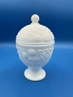 Vintage Avon Milk Glass Egg Shaped Covered Salt Cellar Candy Dish Floral 6x4 EUC