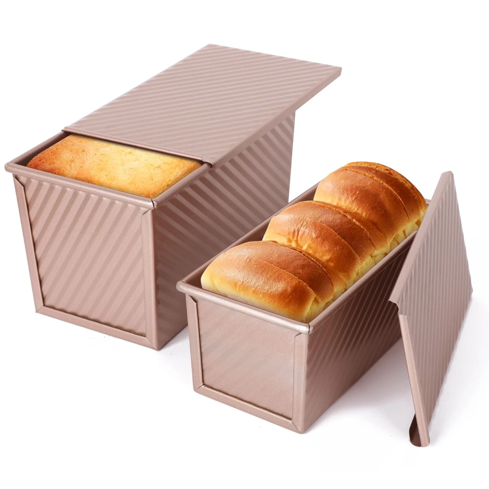 2 Piece Bread Baking Pan with Lid, 21 x 12 x 11.7cm + 19 x 9.5 x 8cm, Toast Bread...