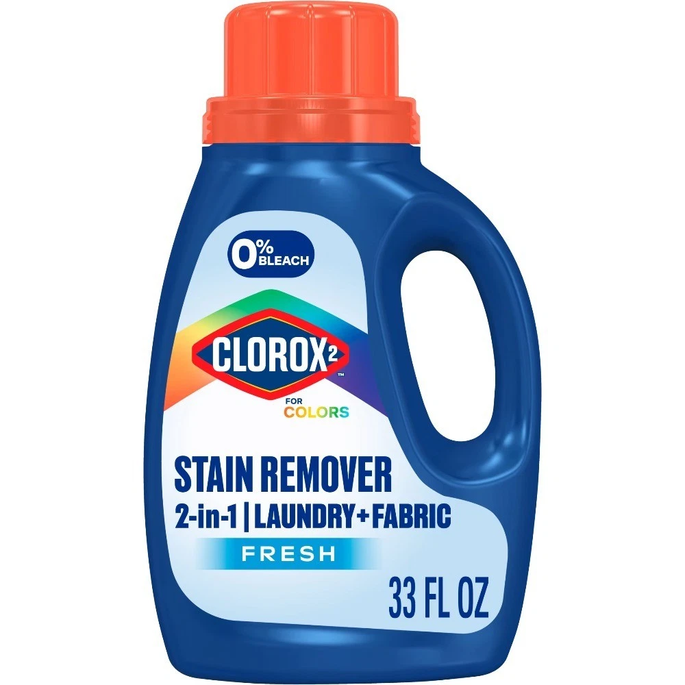 Stain Remover 2 in 1 Laundry + Fabric, Bleach Free, Fresh Scent, 33 Fl Oz
