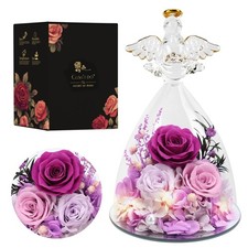 Christmas Rose Gifts for Women, 7" Purple Preserved Roses Flowers in Glass An...