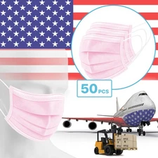 50 Packs - Pink 3-Ply Disposable Procedural Face Mask Protective Mouth Cover
