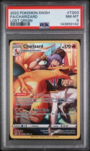 2022 POKEMON SWORD & SHIELD LOST ORIGIN #TG03 FULL ART/CHARIZARD PSA 8