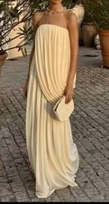 Strapless Draped Cream Long Maxi Dress Size S