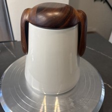 Nambe Pet Collection Dog Treat Jar 7.5" White Porcelain Wood Lid Seals Tight Eud