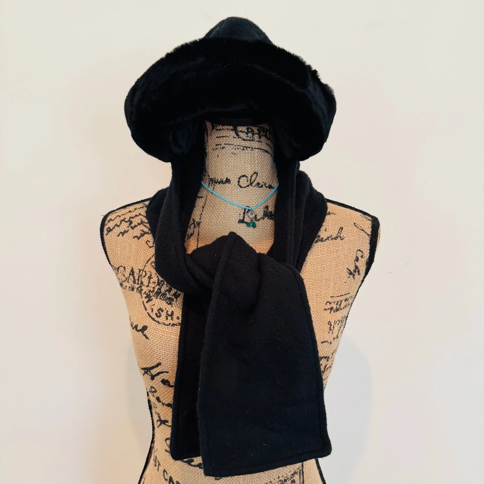 Turtle Fur Women Classic Warm Black Fur Fleece Hat Ear Muffs & Neck Warmer Scarf