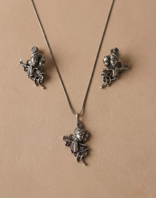 Beautiful Oxidise Radha Krishna Chain Pendant & Earrings Set