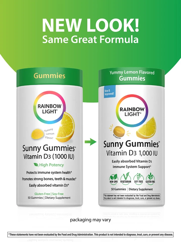 Vitamina D3 1000 UI | 50 unidades | Gomitas soleadas vegetarianas | por Rainbow Light Foto 3 de 4