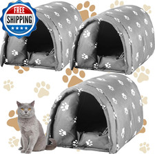 3 Pcs Cat Houses for Outdoor Cats Winter Weatherproof Insulated Stray Feral Cat