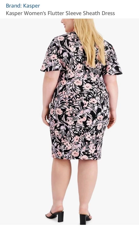 Vestido Vaina KASPER Talla Grande 24 Rosa Floral Manga Acampanada Hasta la Rodilla Busto 54" Foto 2 de 4