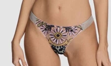 $165 I.D. Sarrieri Women Gray Bohemia Embroidered Mesh Thong Panty Sz FR 2/ US M