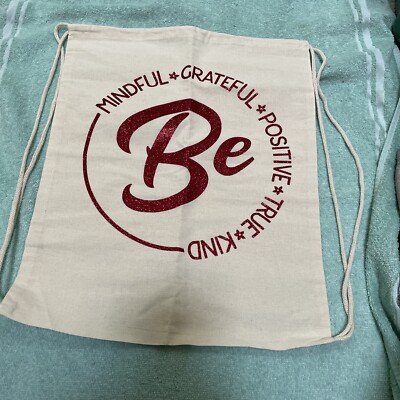 Q Tees Canvas Mindful Grateful Positive Graphic Tote Bag Size 17 X 14 New