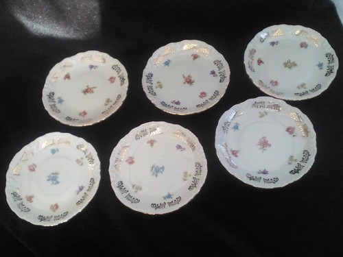 Coasters x 6, Bavarian porcelain, round, floral décor with gilding, vintage - Picture 2 of 12