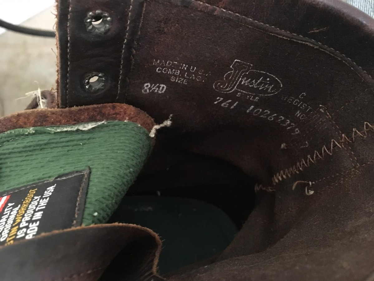 Vintage 761 Justin Men’s Size 9 B Brown Leather Trucker Work Boots Shoes Justin Men main image 4