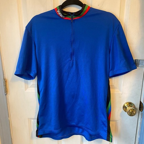 VTG Y2K Sugoi 1/4 Zip Cycling Jersey 3 Back Pockets Mens Size M-L Stretch Blue - Picture 5 of 7