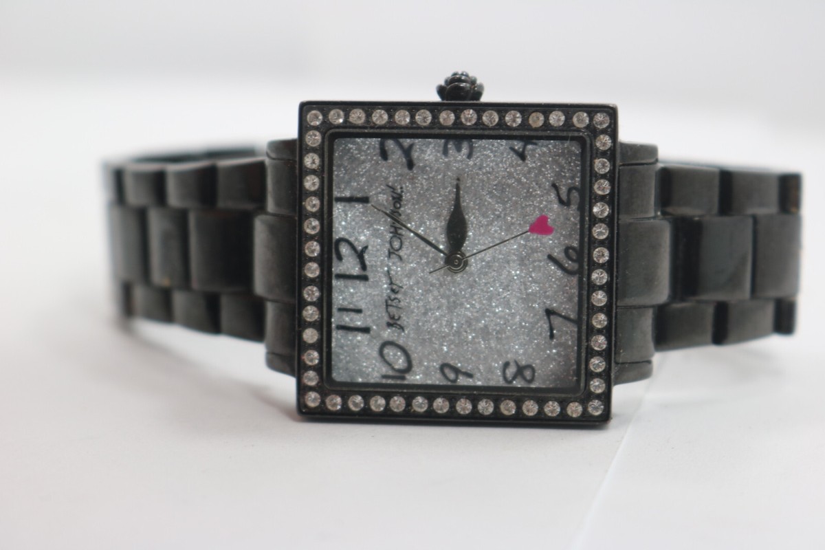Betsey Johnson Watch Convex Crystal Silver & Black Gem Watch