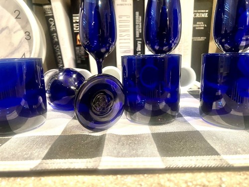 Cobalt Blue Wine  And Water Glasses 4 Wine Glasses 3 Glass Cups (J) - Picture 2 of 7