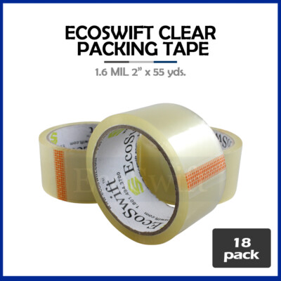 18 ROLLS EcoSwift Carton Box Sealing Packaging Packing Tape 1.6mil 2'' x 165 feet