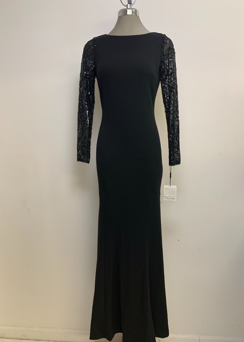 Calvin Klein Exquisite Formal Long Dress BLACK Sequined-Long Sleeve Gown size 2 | eBay Calvin Klein Exquisite Formal Long Dress BLACK Sequined-Long Sleeve Gown size 2 | eBay