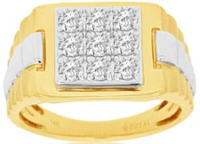 1.0CT DIAMOND 14KT WHITE  YELLOW GOLD 3D ROUND CLUSTER SQUARE JUBILE MENS RING
