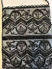 Vintage Black Beaded Purse Nordstrom Blue Lining Little Black Dress Handbag Bag