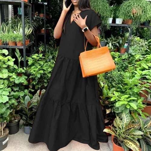 Plus Size V Neck Baggy Maxi Dress Women Short Sleeve Kaftan Casual Long Dress - Bild 7 von 27