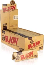 Raw Classic Single Wide Size Natural Unrefined Rolling Paper Single Feed 18 Pack