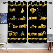 Kids Construction Curtains Excavator Tractor Truck Darkening Drapes 38Wx54H