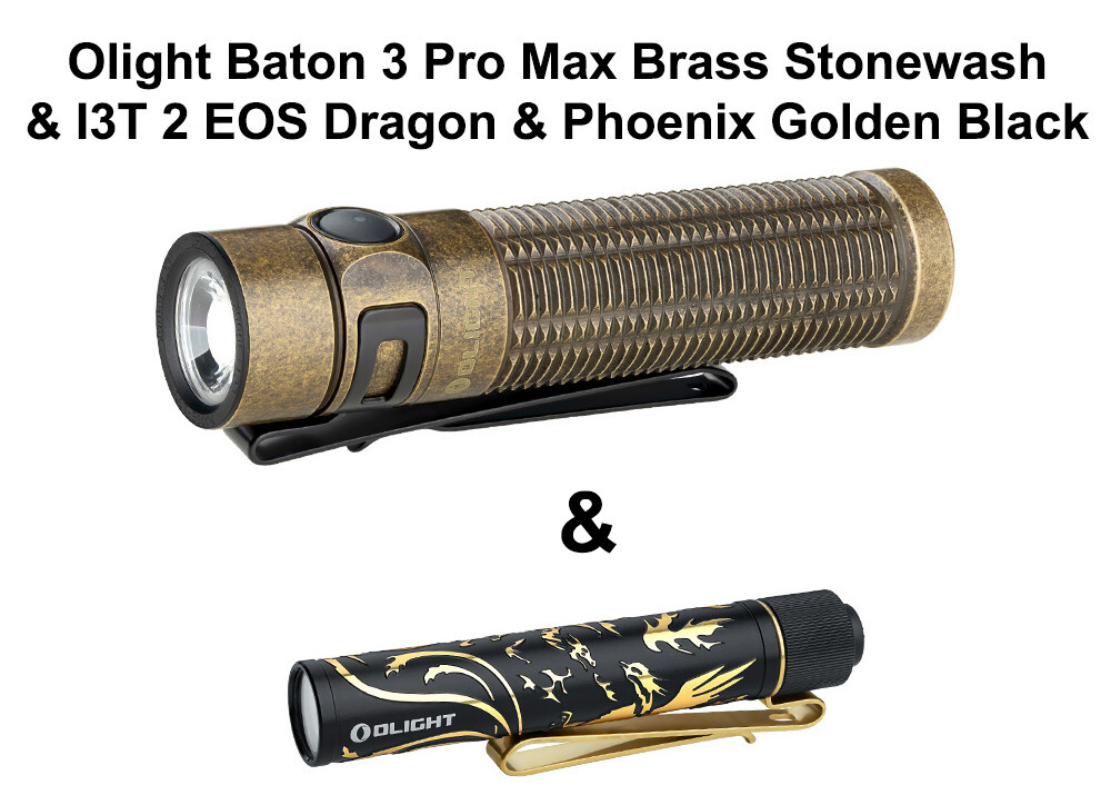 Olight Baton 3 Pro Max Brass Stonewash & I3T 2 EOS Dragon