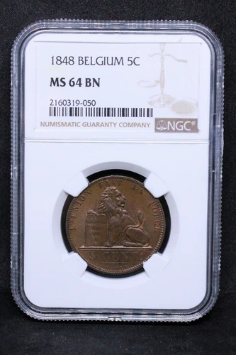 1848 BELGIUM 5 CENTIMES .NGC MS 64 BN