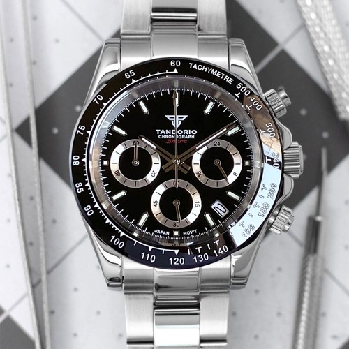 Tandorio Rose Gold 39mm Chronograph Sapphire Crystal Men Watch VK63 Quartz Steel - Picture 7 of 36