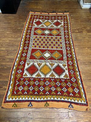 Vintage 4 5 x9  Wool Moroccan Oriental Area Rug Hand-knotted Tribal Rug 250